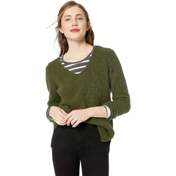 J. Crew Mercantile Green Cotton V Neck, size Small - Picture 1 of 12
